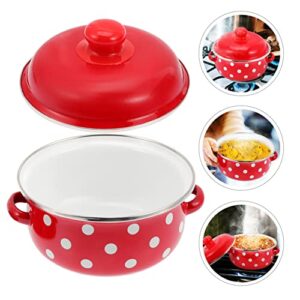 Luxshiny Enamelware Pot Enamel Soup Pot Vintage Stew Pot Stock Pot with Double Handle Soup Pasta Cooking Pot Noodle Porridge Pot for Kitchen Induction Cooktop Gas Stove 1. 1L 16cm Pasta Pot