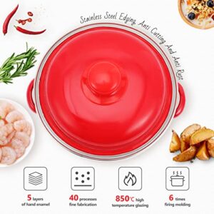 Luxshiny Enamelware Pot Enamel Soup Pot Vintage Stew Pot Stock Pot with Double Handle Soup Pasta Cooking Pot Noodle Porridge Pot for Kitchen Induction Cooktop Gas Stove 1. 1L 16cm Pasta Pot