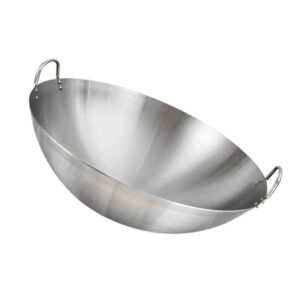zerodeko stainless steel wok, double handle wok cooking pan round bottom frying pan multi- cooking wok, dishwasher safe, practical kitchen utensil (28cm)