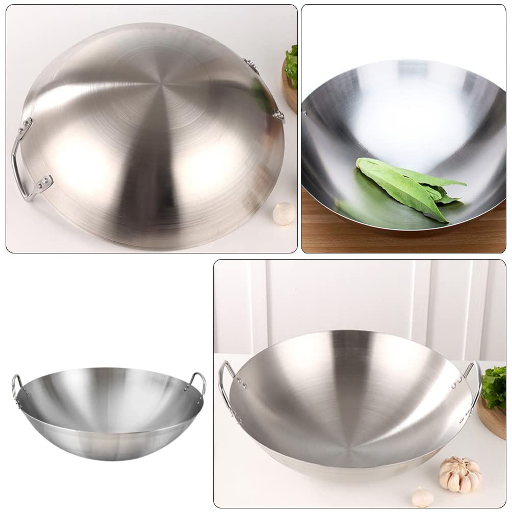 Zerodeko Stainless Steel Wok, Double Handle Wok Cooking Pan Round Bottom Frying Pan Multi- Cooking Wok, Dishwasher Safe, Practical Kitchen Utensil (28cm)