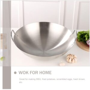 Zerodeko Stainless Steel Wok, Double Handle Wok Cooking Pan Round Bottom Frying Pan Multi- Cooking Wok, Dishwasher Safe, Practical Kitchen Utensil (28cm)