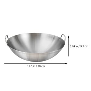 Zerodeko Stainless Steel Wok, Double Handle Wok Cooking Pan Round Bottom Frying Pan Multi- Cooking Wok, Dishwasher Safe, Practical Kitchen Utensil (28cm)