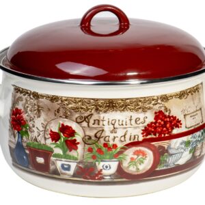 Enamel On Steel Round Covered Stockpot - Pasta Stock Stew Soup Casserole Dish Cooking Pot with Lid, Up to 6.5 Quarts - 24 cm