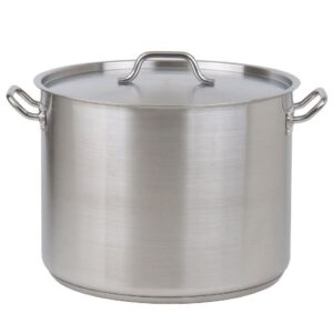 new professional commercial grade 40 qt (quart) heavy gauge stainless steel stock pot, 3-ply clad base, induction ready, with lid cover nsf certified item