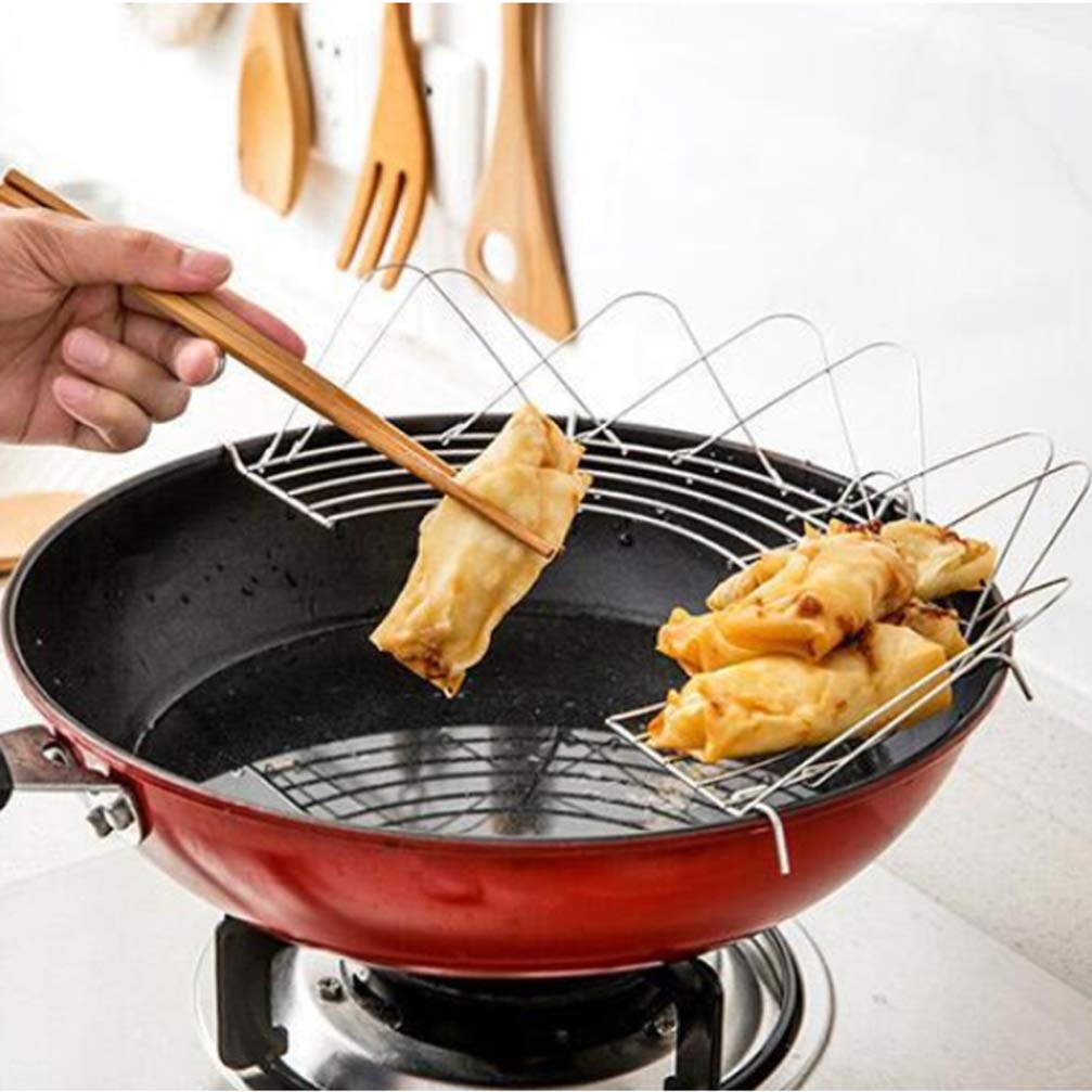 Hemoton 2Pcs Tempura Rack Semi-circular Kitchen Wok Fry Pan Pot For Fry Pan Drainer Rack For Tempura Fried Chicken (36cm Silver)