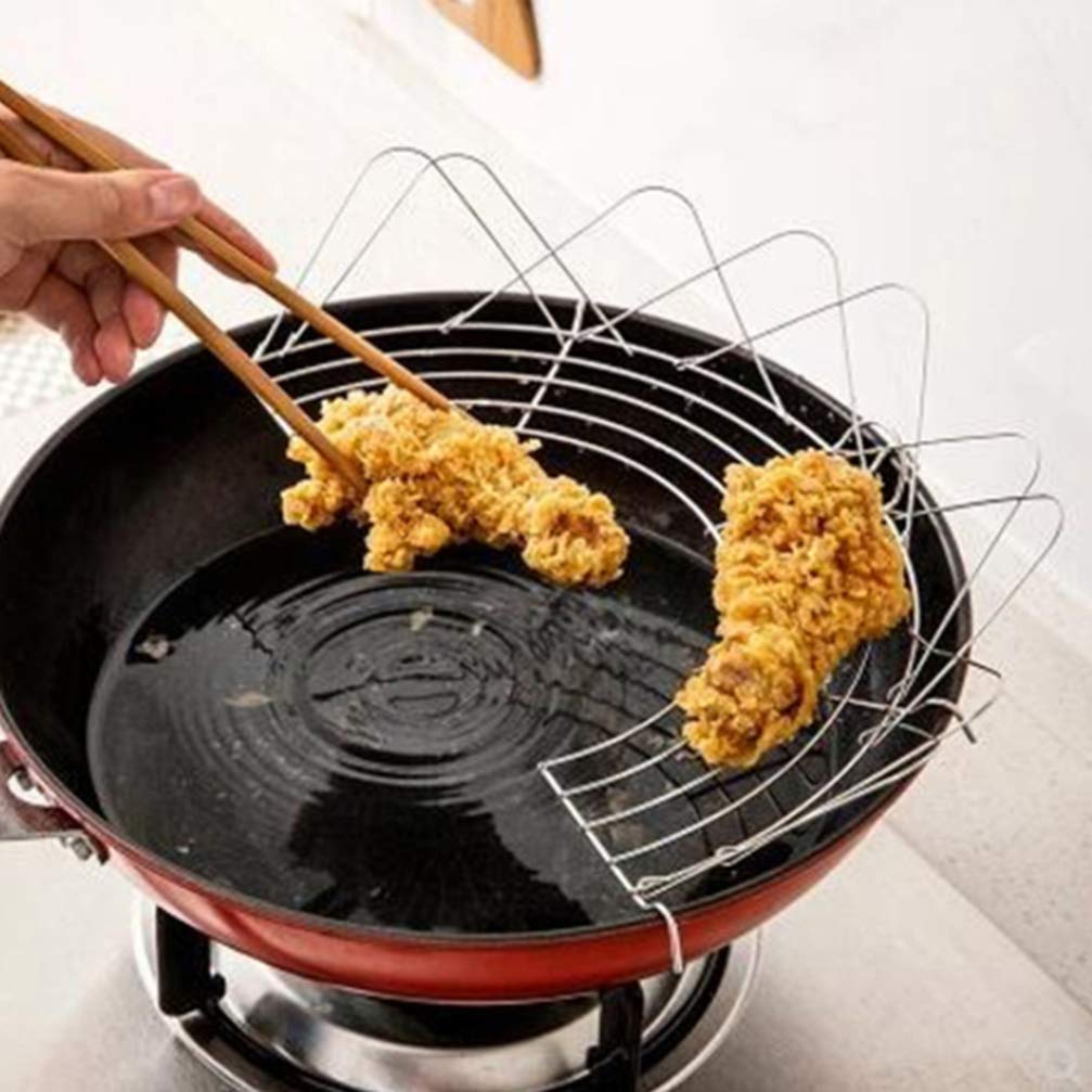 Hemoton 2Pcs Tempura Rack Semi-circular Kitchen Wok Fry Pan Pot For Fry Pan Drainer Rack For Tempura Fried Chicken (36cm Silver)