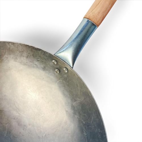 Sunrise Kitchen Supply 1.8 mm Thickness Heavy Duty Hand Hammered Carbon Steel Wok 14 inch, Round Bottom