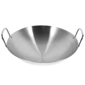 hemoton 11 inch (28cm) heavy stainless steel wok, traditional canton style, dual- handled steel wok (round bottom)