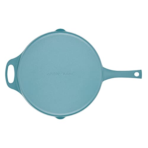 Rachael Ray NITRO Cast Iron Frying Pan/Skillet with Helper Handle and Pour Spouts, 12 Inch, Agave Blue