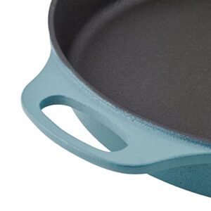 Rachael Ray NITRO Cast Iron Frying Pan/Skillet with Helper Handle and Pour Spouts, 12 Inch, Agave Blue