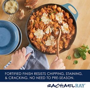 Rachael Ray NITRO Cast Iron Frying Pan/Skillet with Helper Handle and Pour Spouts, 12 Inch, Agave Blue