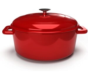 6 quart enameled cast iron dutch oven pot with lid — round enamel coating, safe up to 500° f, dual side handles, ideal for baking, roasting and cooking — oven compatible & easy to clean — red