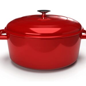 6 Quart Enameled Cast Iron Dutch Oven Pot with Lid — Round Enamel Coating, Safe up to 500° F, Dual Side Handles, Ideal for Baking, Roasting and Cooking — Oven Compatible & Easy to Clean — Red