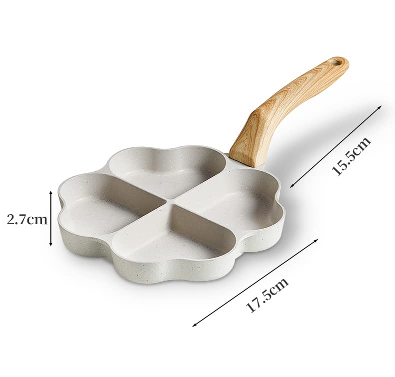 DAFEIKE Heart Egg Pan Heart Pancake Pan Nonstick Heart Shape Frying Pan 4 Cup Egg Shaped Skillet, Ivory