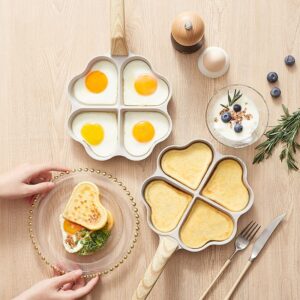 DAFEIKE Heart Egg Pan Heart Pancake Pan Nonstick Heart Shape Frying Pan 4 Cup Egg Shaped Skillet, Ivory