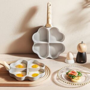 DAFEIKE Heart Egg Pan Heart Pancake Pan Nonstick Heart Shape Frying Pan 4 Cup Egg Shaped Skillet, Ivory