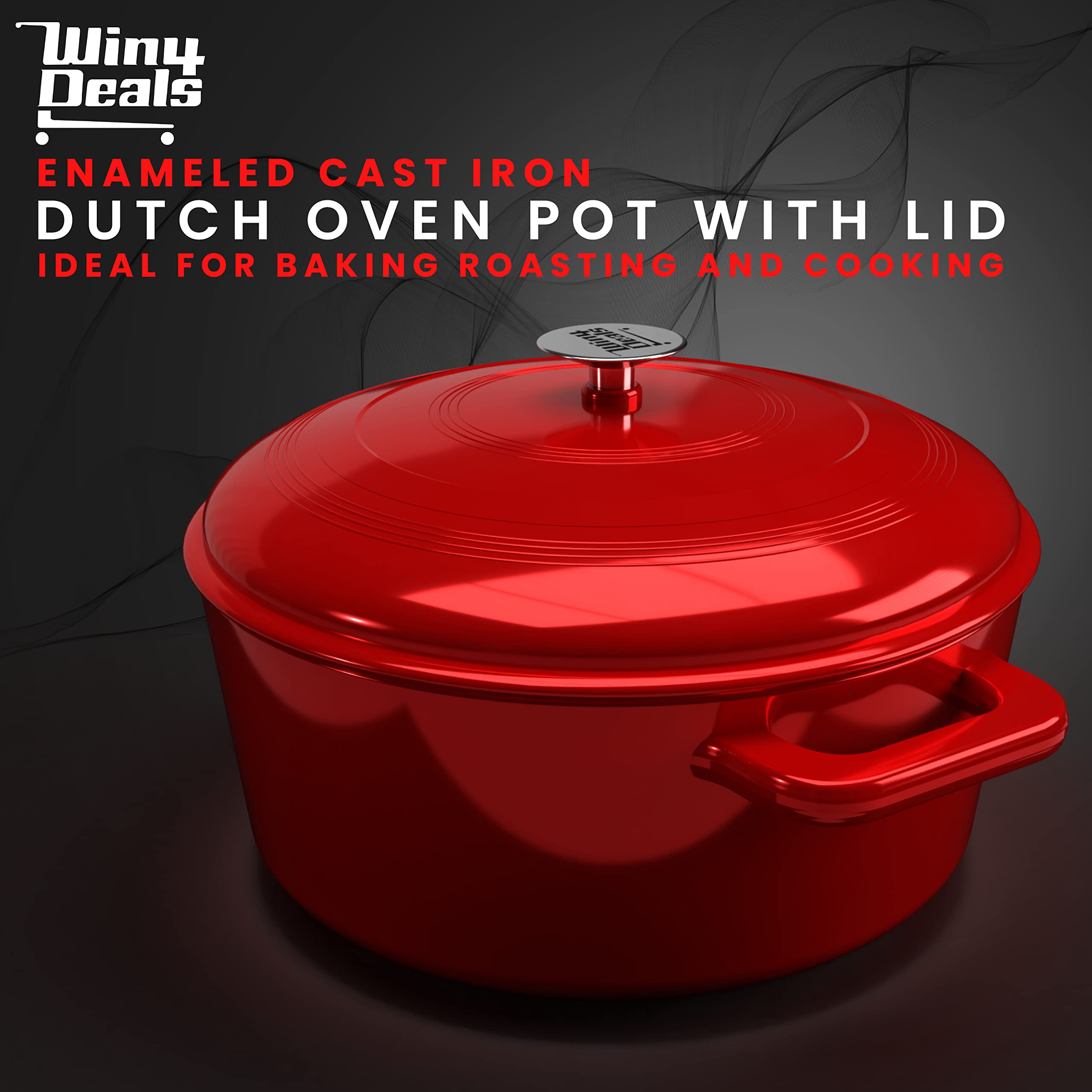 6 Quart Enameled Cast Iron Dutch Oven Pot with Lid — Round Enamel Coating, Safe up to 500° F, Dual Side Handles, Ideal for Baking, Roasting and Cooking — Oven Compatible & Easy to Clean — Red