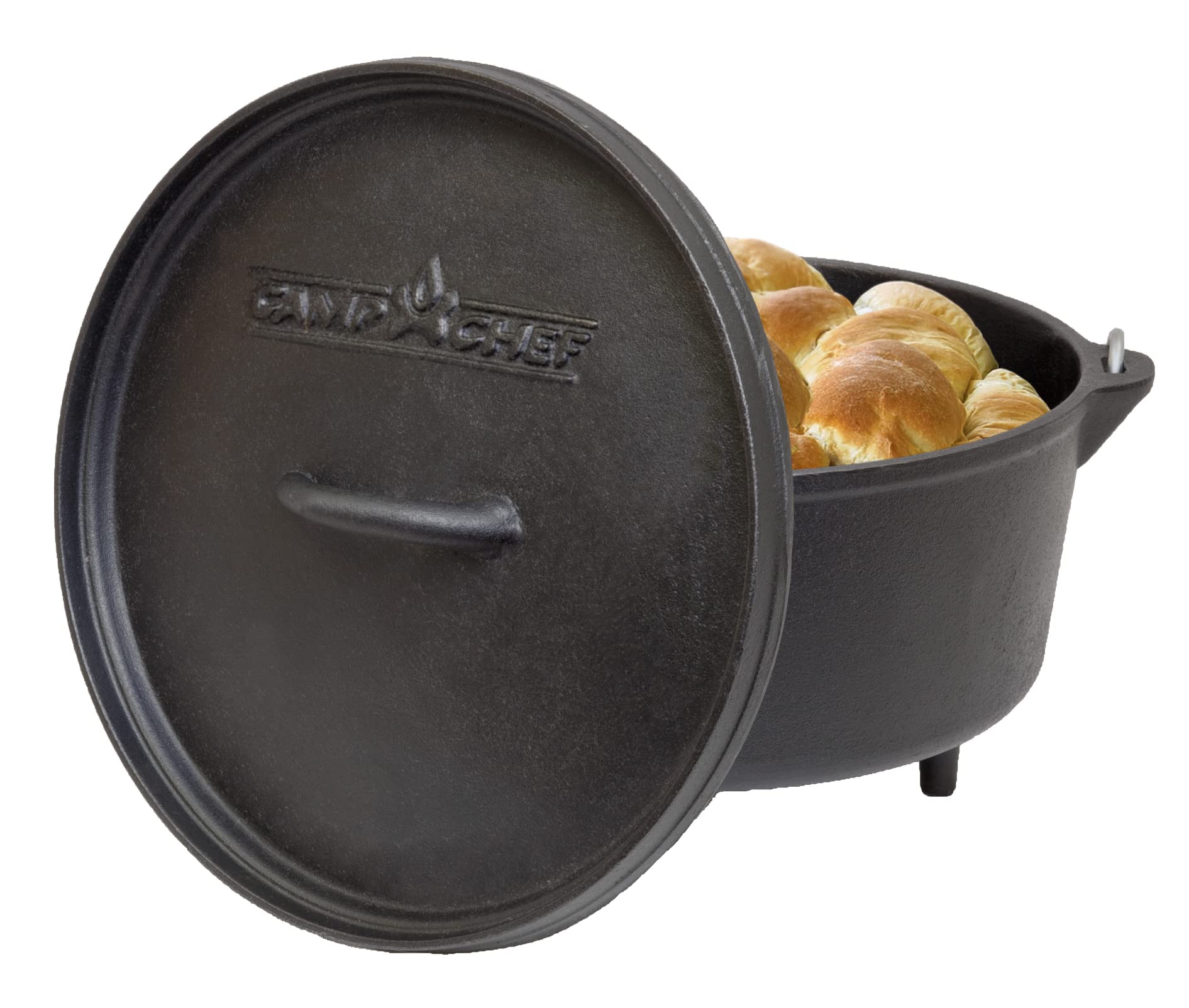 Camp Chef 12" Cast Iron Deep Dutch Oven, True Seasoned Finish Cast Iron, Volume 8 qt