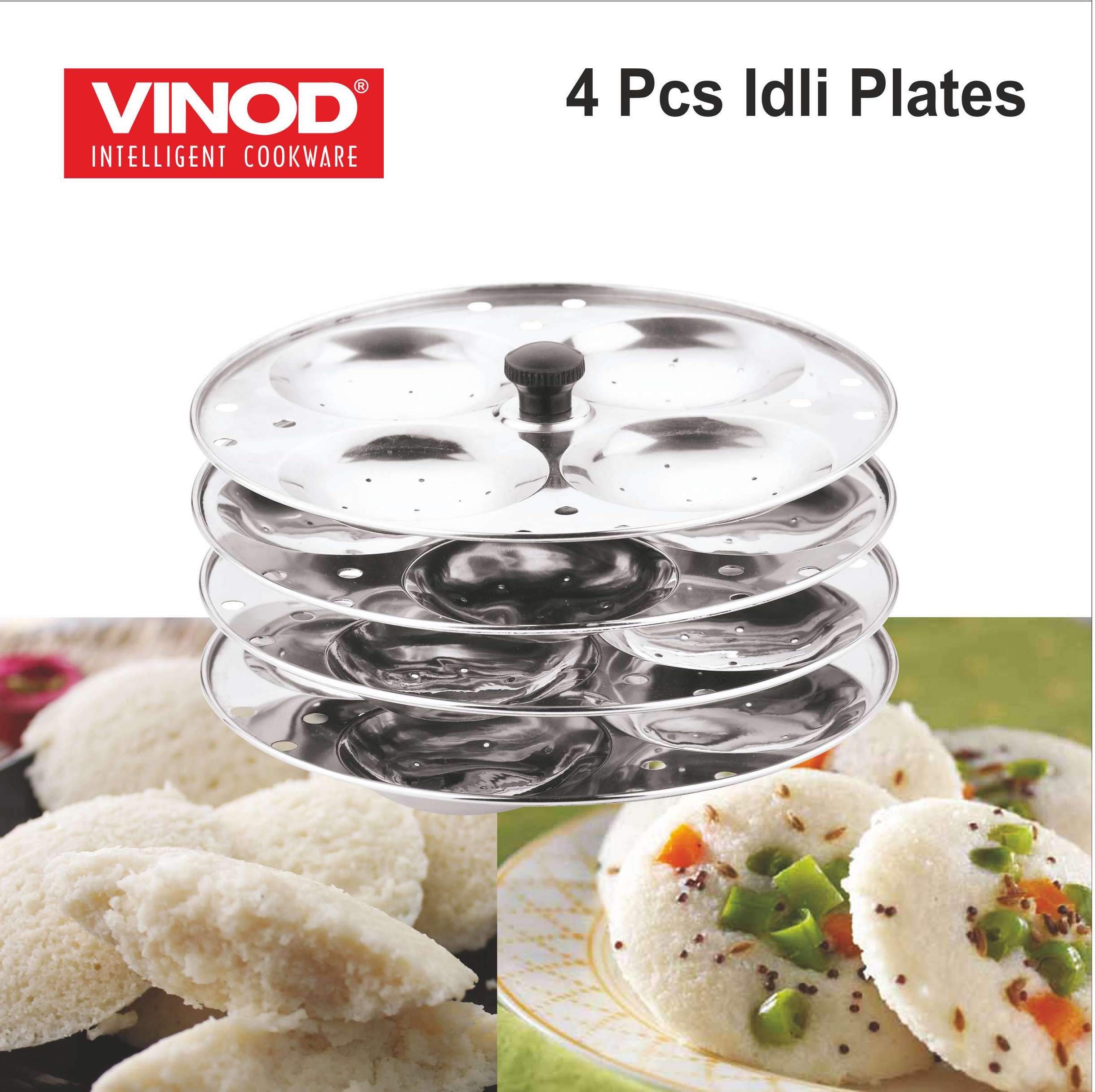 Vinod Professional Idli Stand – 4 Tier Stand – Makes up to 16 Idlis – Easy Cleaning – Stainless Steel Body - Suitable For Indian Cooking – Food Grade Idli Plates For Cooker, Electric Pot, Insta Pot