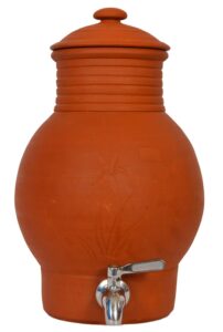 village decor handmade earthen clay water pot water dispenser with stainless steel faucet spigot | capacity 135 oz 4000 ml