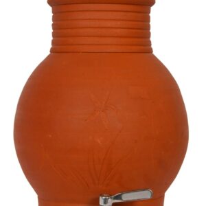 Village Decor HandMade Earthen Clay Water Pot Water Dispenser with Stainless Steel Faucet Spigot | Capacity 135 oz 4000 ml