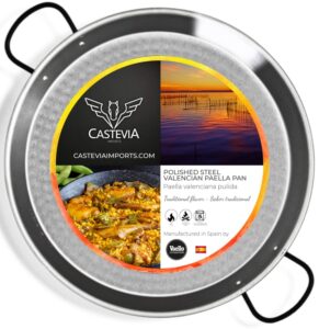 vaello by castevia imports polished steel valenciano paella pan 17inches / 42cm / 10 servings