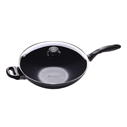 Swiss Diamond 12.5" (5.3 Qt) Wok HD Nonstick Induction Diamond Coated Aluminum Wok, Includes Lid - PFOA Free, Dishwasher Safe and Oven Safe Wok, Grey…