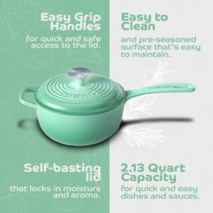 Small Sauce Pan with Lid, 2.13 QT Verde Chiaro (Light Green) Sauce Pot, Small Pot with Stay Cool Helper Handle and Tight-Fitting Lid-Segretto Cookware