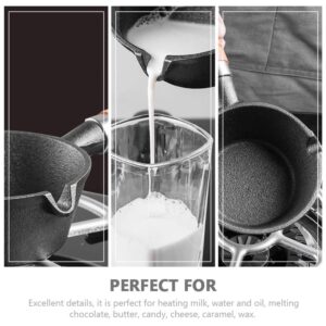 Cabilock Melting Pot Cast Iron Sauce Pan Pre- Seasoned Basting Pot Nonstick Baking Pan Stockpot Butter Melting Pot Kitchen Cheese Pan with Wood Handle for Oil Milk Candy Chocolate Cast Iron Cookware