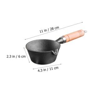 Cabilock Melting Pot Cast Iron Sauce Pan Pre- Seasoned Basting Pot Nonstick Baking Pan Stockpot Butter Melting Pot Kitchen Cheese Pan with Wood Handle for Oil Milk Candy Chocolate Cast Iron Cookware