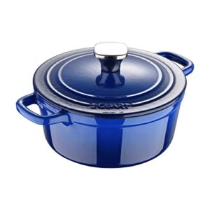 masterpro - legacy enameled cast iron collection - 2 quart dutch oven with lid - gorgeous oven to table presentation with ombre design on the cookware - blue