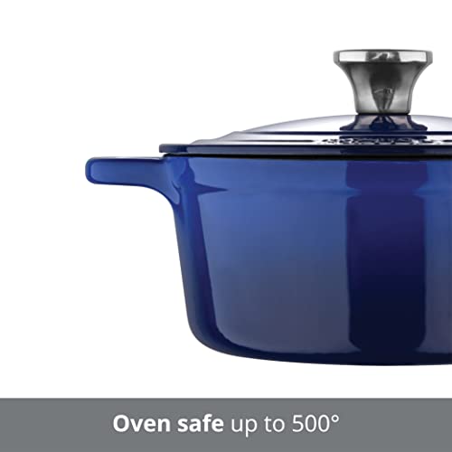 MasterPRO - Legacy Enameled Cast Iron Collection - 2 Quart Dutch Oven with Lid - Gorgeous Oven to Table Presentation with Ombre Design on the Cookware - Blue