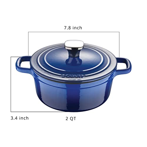 MasterPRO - Legacy Enameled Cast Iron Collection - 2 Quart Dutch Oven with Lid - Gorgeous Oven to Table Presentation with Ombre Design on the Cookware - Blue