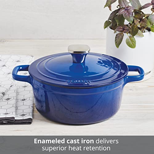 MasterPRO - Legacy Enameled Cast Iron Collection - 2 Quart Dutch Oven with Lid - Gorgeous Oven to Table Presentation with Ombre Design on the Cookware - Blue