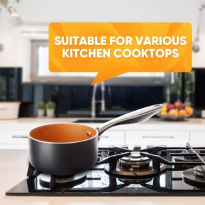 MICHELANGELO 1 Quart + 2 Quart Saucepan Set with Lid, Ultra Nonstick Coppper Sauce Pan with Lid, Small Pot with Lid, Ceramic Nonstick Saucepan 1 + 2 quart Set, Small Sauce Pot, Copper Pot 1+2 Qt, Cera