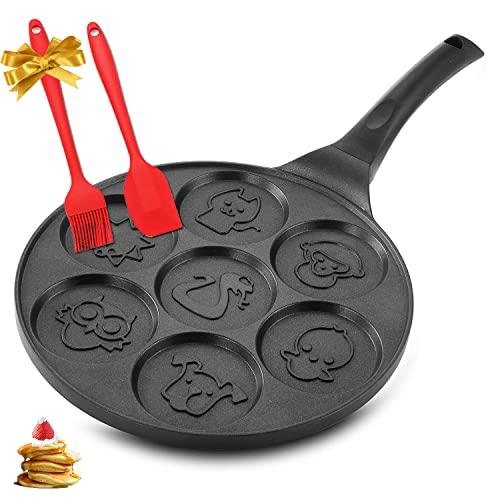 NBFTLTOP Animal Pancake Pan Non-stick Pancake, Sarten Para Pancakes Griddle Mini Pancake Maker Flapjack Faces Grill Pan with Silicone spatula & Brush