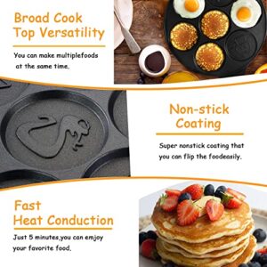 NBFTLTOP Animal Pancake Pan Non-stick Pancake, Sarten Para Pancakes Griddle Mini Pancake Maker Flapjack Faces Grill Pan with Silicone spatula & Brush