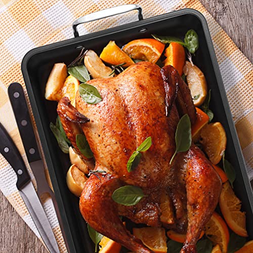 NutriChef Non Stick Roasting Pan with Wire Handle, Carbon Steel Material, Turkey Chicken Roasting Pan Great for Thanksgiving Dinners, Tender Roast, Deep Dishes, and More