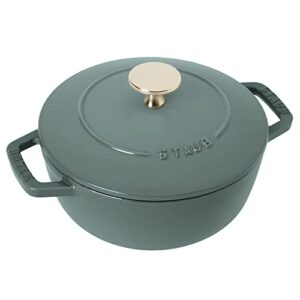 staub wa-nabe z1025-327 wanabe eucalyptus s 6.3 inches (16 cm) both handed cast iron pot, rice cooking, induction compatible, japanese authentic product with serial number