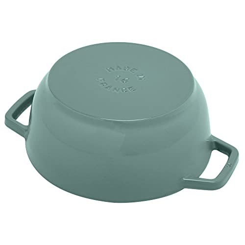 Staub Wa-NABE Z1025-327 Wanabe Eucalyptus S 6.3 inches (16 cm) Both Handed Cast Iron Pot, Rice Cooking, Induction Compatible, Japanese Authentic Product with Serial Number