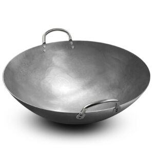 sunrise kitchen supply heavy duty hong kong style carbon steel wok (round bottom) 15"
