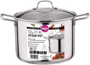 gourmet edge 12-quart stock pot - stainless steel soup pots with lid as dishwasher and oven safe cookware, silver