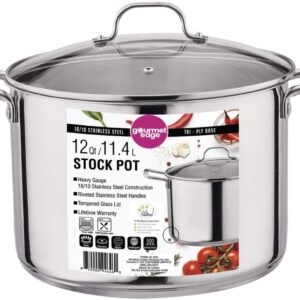 Gourmet Edge 12-Quart Stock Pot - Stainless Steel Soup Pots with Lid as Dishwasher and Oven Safe Cookware, Silver