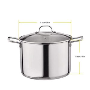 Gourmet Edge 12-Quart Stock Pot - Stainless Steel Soup Pots with Lid as Dishwasher and Oven Safe Cookware, Silver