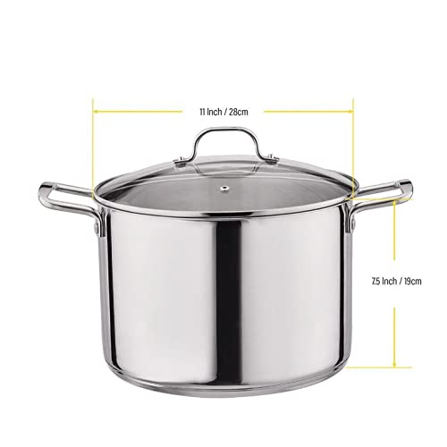 Gourmet Edge 12-Quart Stock Pot - Stainless Steel Soup Pots with Lid as Dishwasher and Oven Safe Cookware, Silver