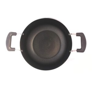 Induction Base Non-Stick Kadai with Glass Lid Non Stick Frying Pan Wok Flat Bottom Non Stick All Purpose Pan Non-Stick Aluminium Kadhai Deep Fry Pan (240mm) 2.2Ltr