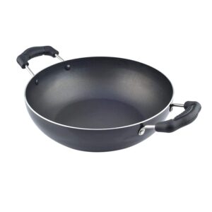 Induction Base Non-Stick Kadai with Glass Lid Non Stick Frying Pan Wok Flat Bottom Non Stick All Purpose Pan Non-Stick Aluminium Kadhai Deep Fry Pan (240mm) 2.2Ltr