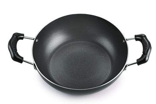 Induction Base Non-Stick Kadai with Glass Lid Non Stick Frying Pan Wok Flat Bottom Non Stick All Purpose Pan Non-Stick Aluminium Kadhai Deep Fry Pan (240mm) 2.2Ltr