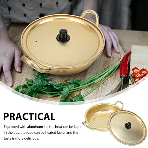 Korean Ramen Pot Noodle Bowl: Golden Korea Cooking Instant Noodles Pots- Made Ramyun Bowls with Lid and Handle- Aluminum Soup Cooker Set- Korean Ramen Pot Double Ears Pot Kitchen Cookware