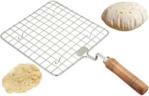 satre online and marketing wooden sqaure roasting net,stainless steel wire roaster,wooden handle round with roasting net,roasting net,square roasting net,papad jali,roti jali,roaster